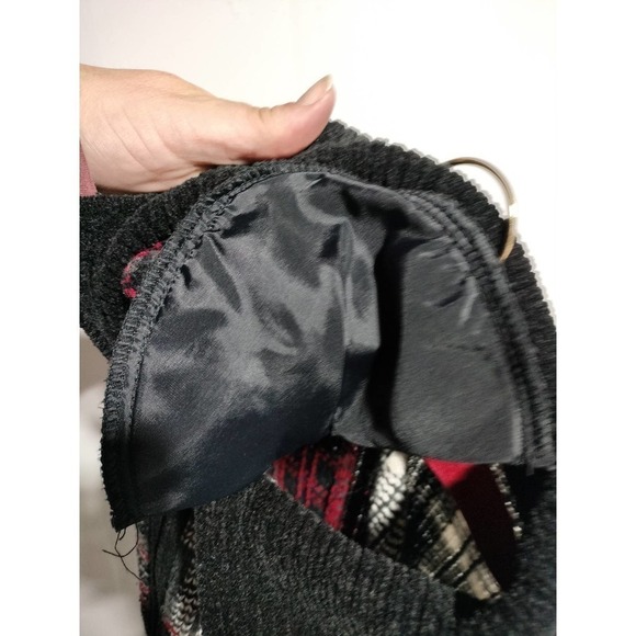 Alfred Dunner VINTAGE zip up sweater red  black plaid padded shoulders woman LG - Picture 5 of 5